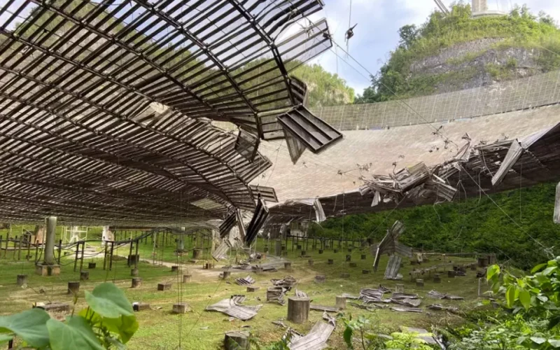 By University of Central Florida, The remains of the Arecibo Observatory’s iconic radio telescope.